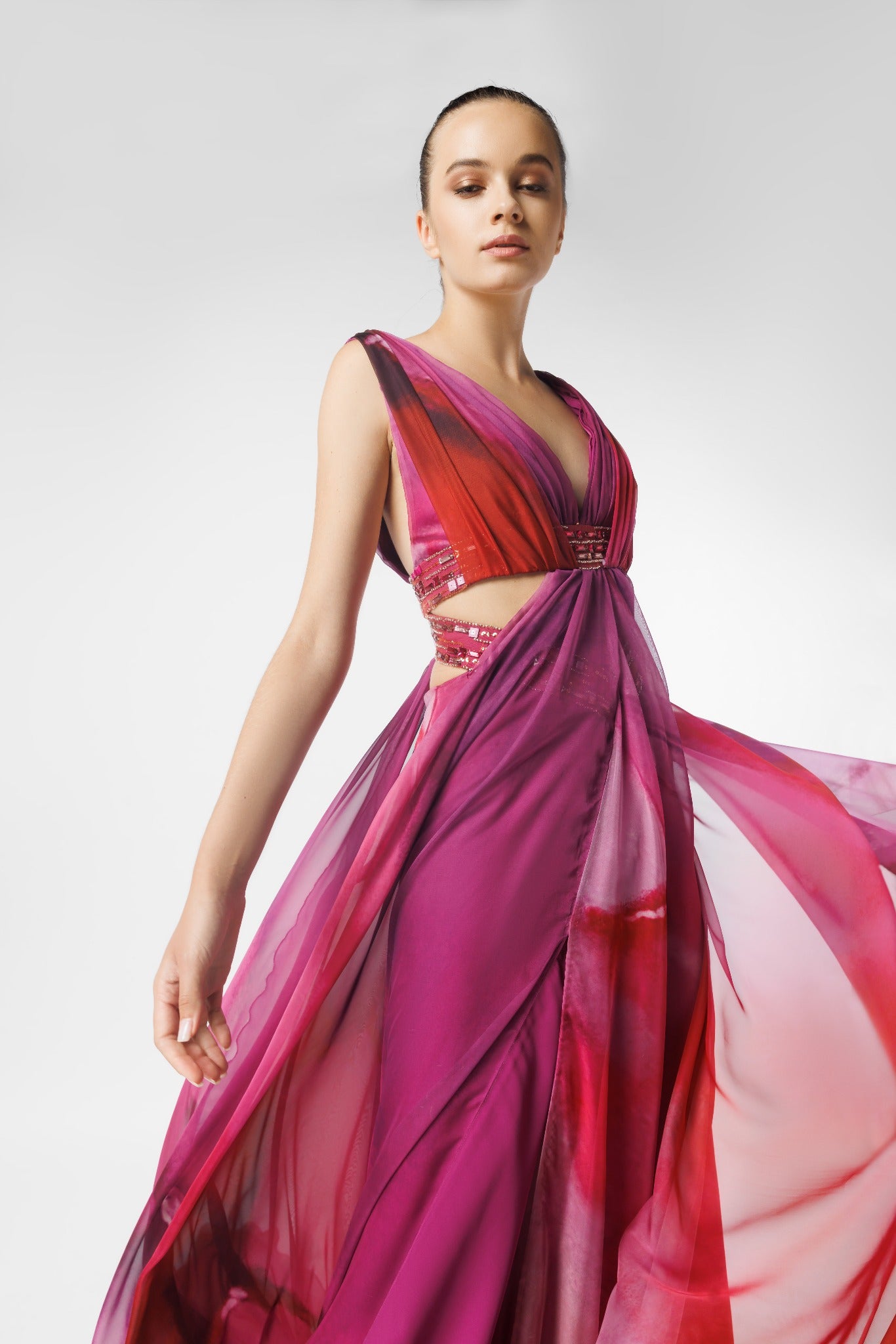 Printed Cut Out V-Neckline  Dress