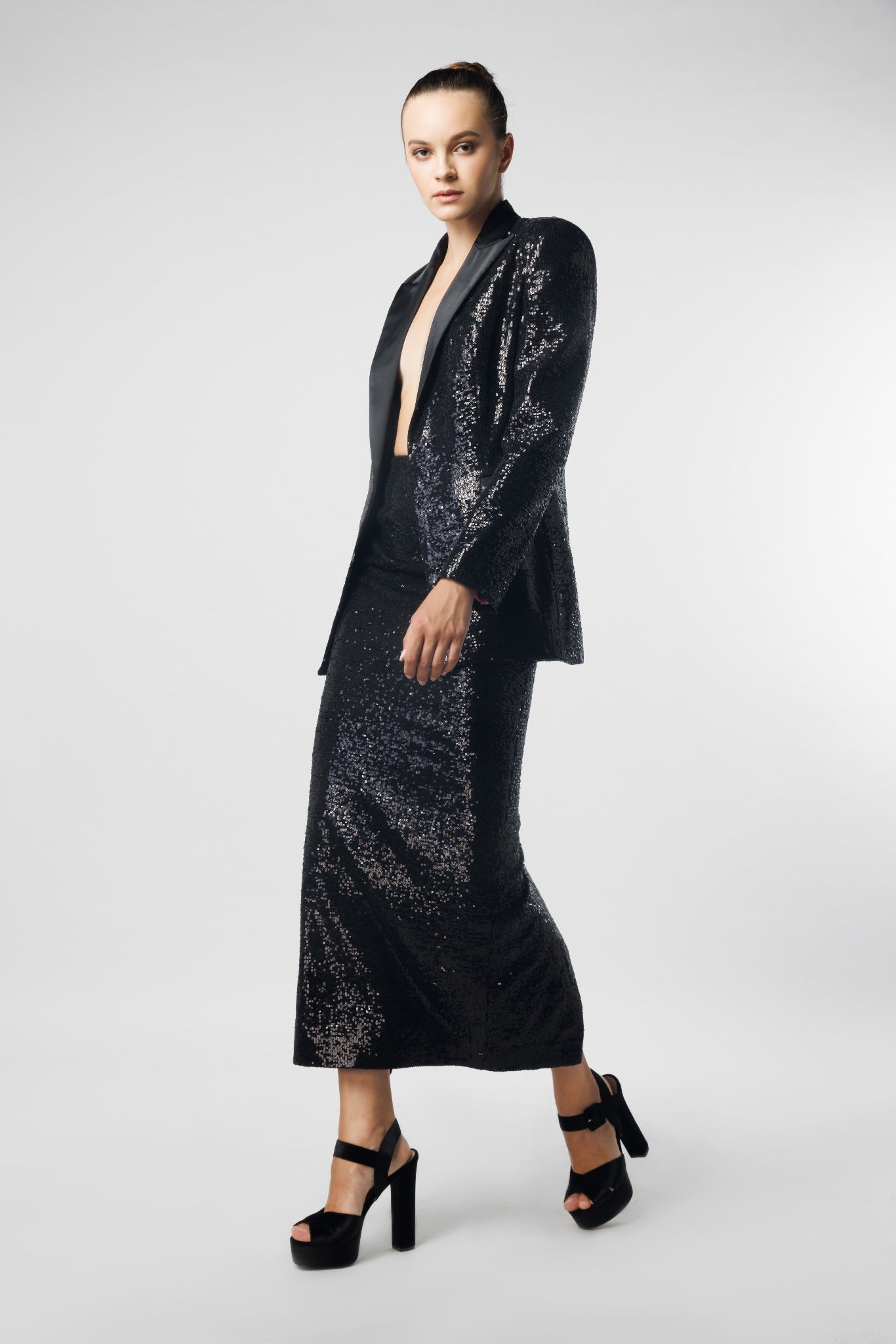 Sequin Blazer with Satin Collar & Sequin Skirt