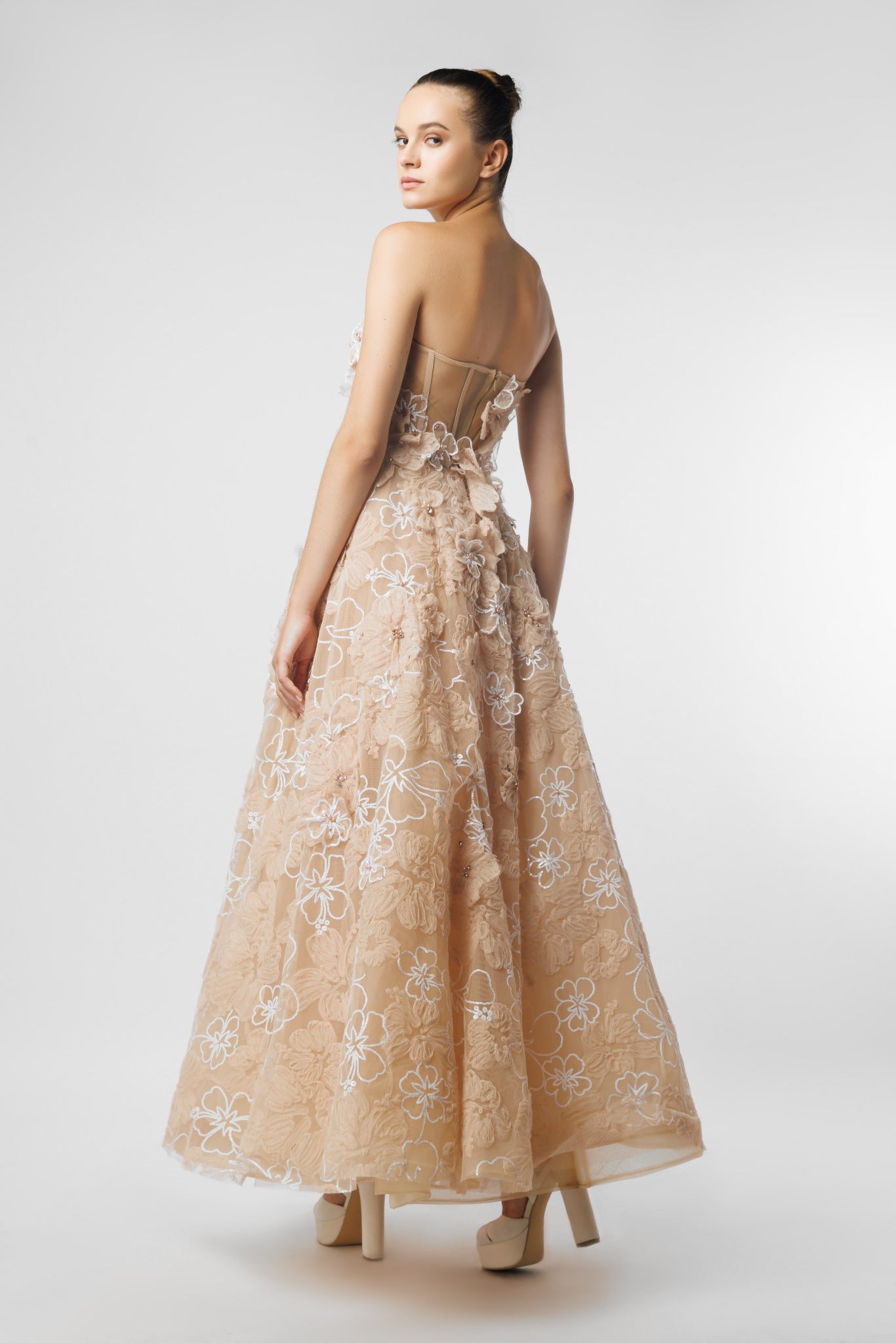 Heart Shape Floral Dress With Corset