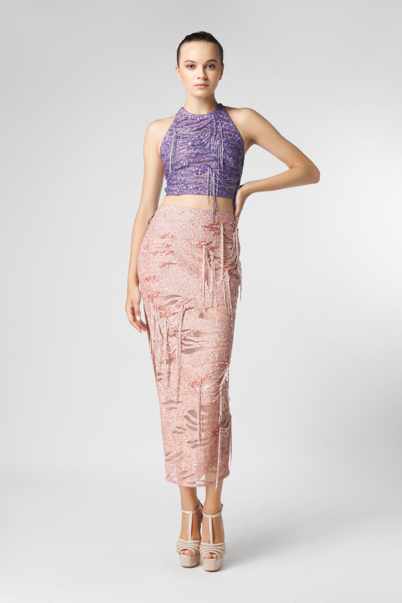 Embellished Top With Skirt