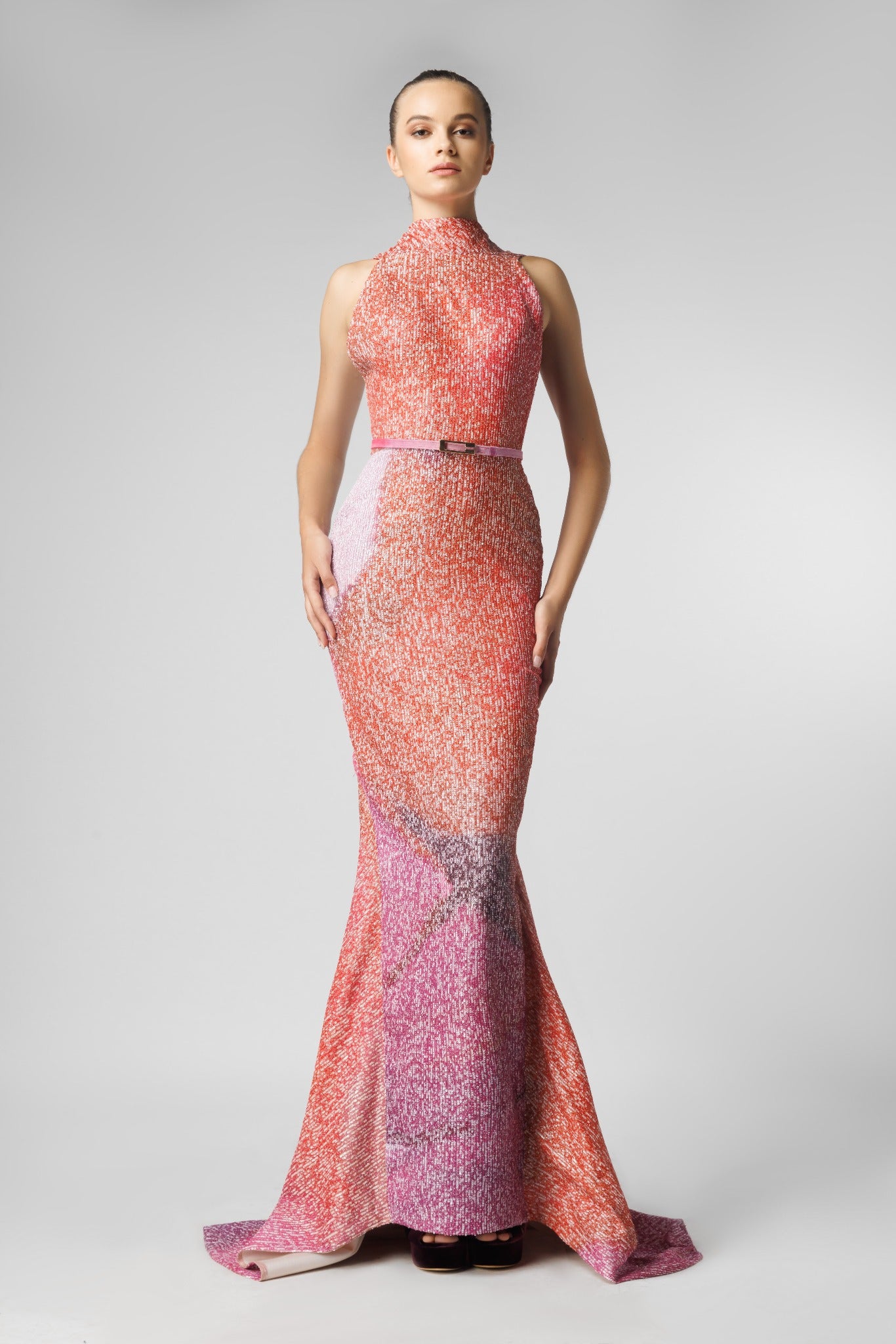 Printed Sequin Fit And Flare Dress