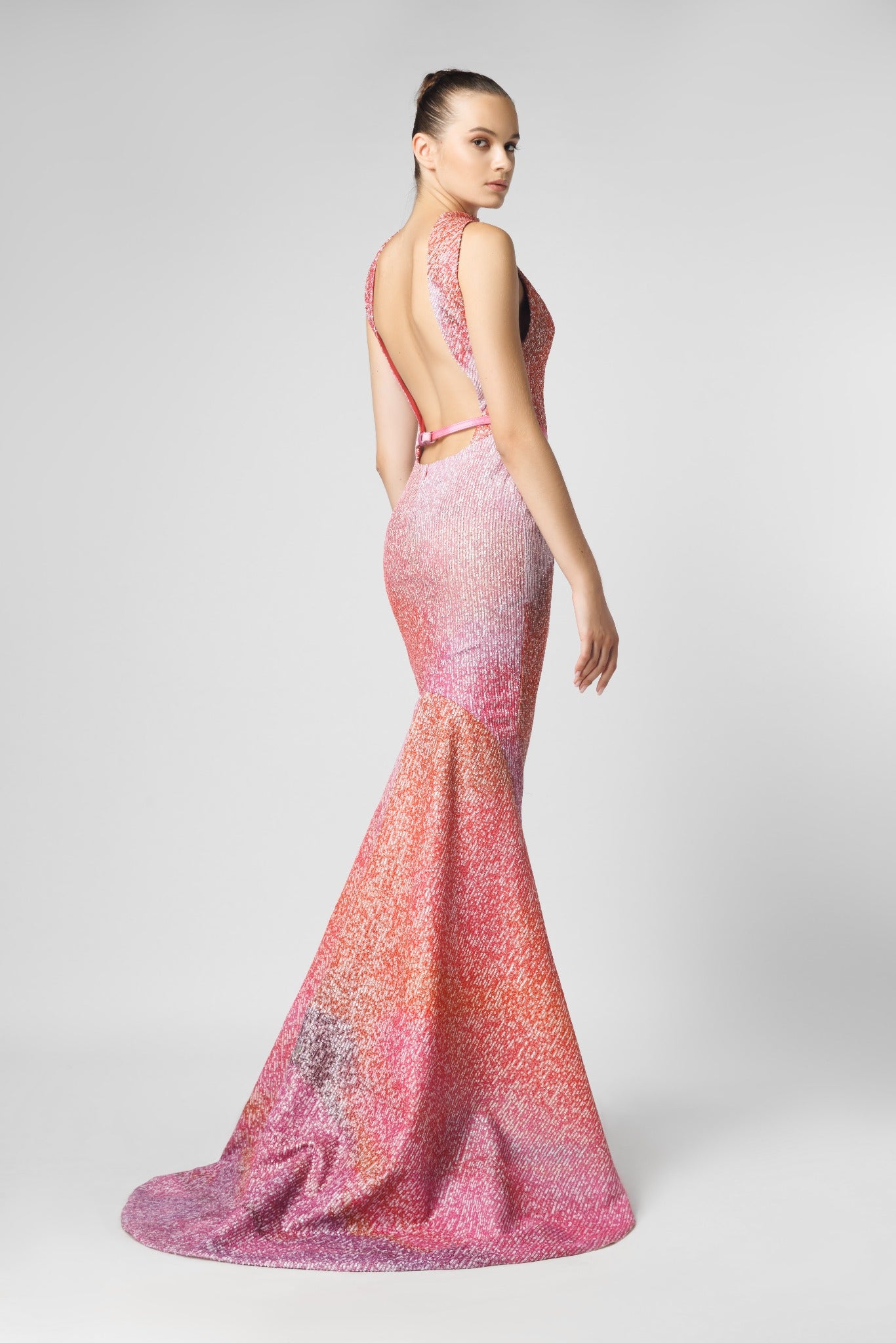 Printed Sequin Fit And Flare Dress