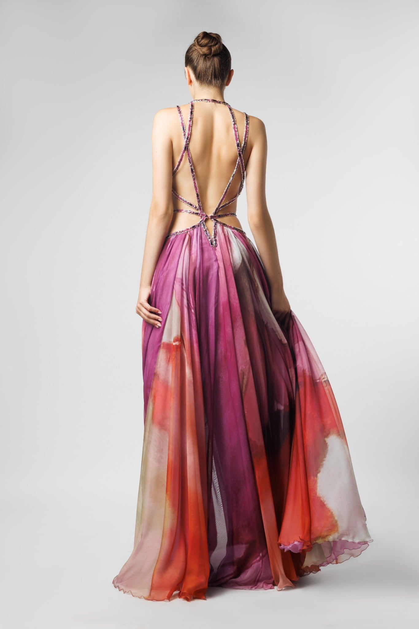 Printed Embellished Cut Out Dress