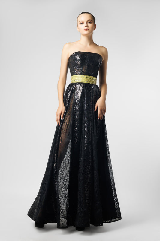 Black Embellished Strapless Dress