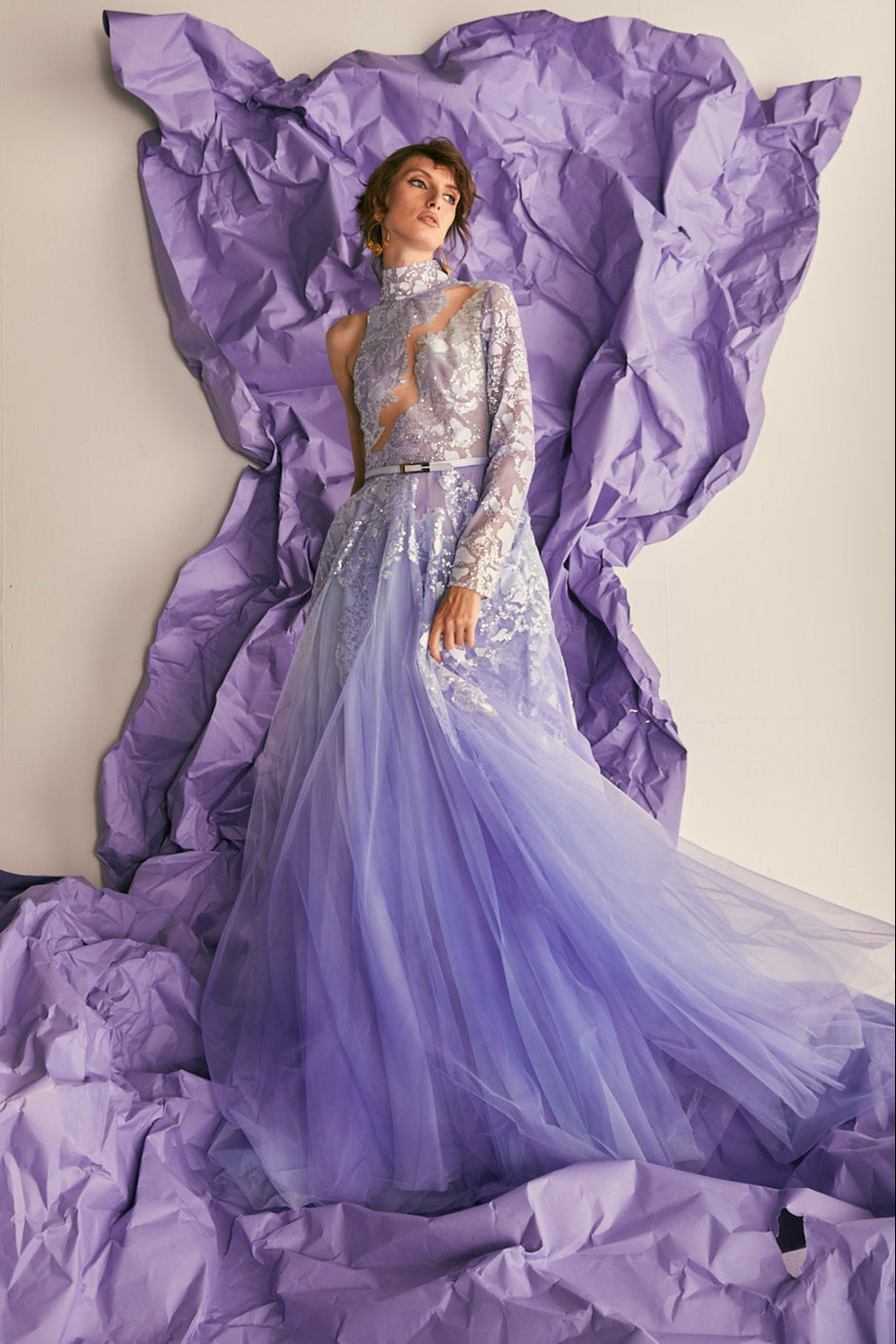 High Neck A-Line Embroidered Gown