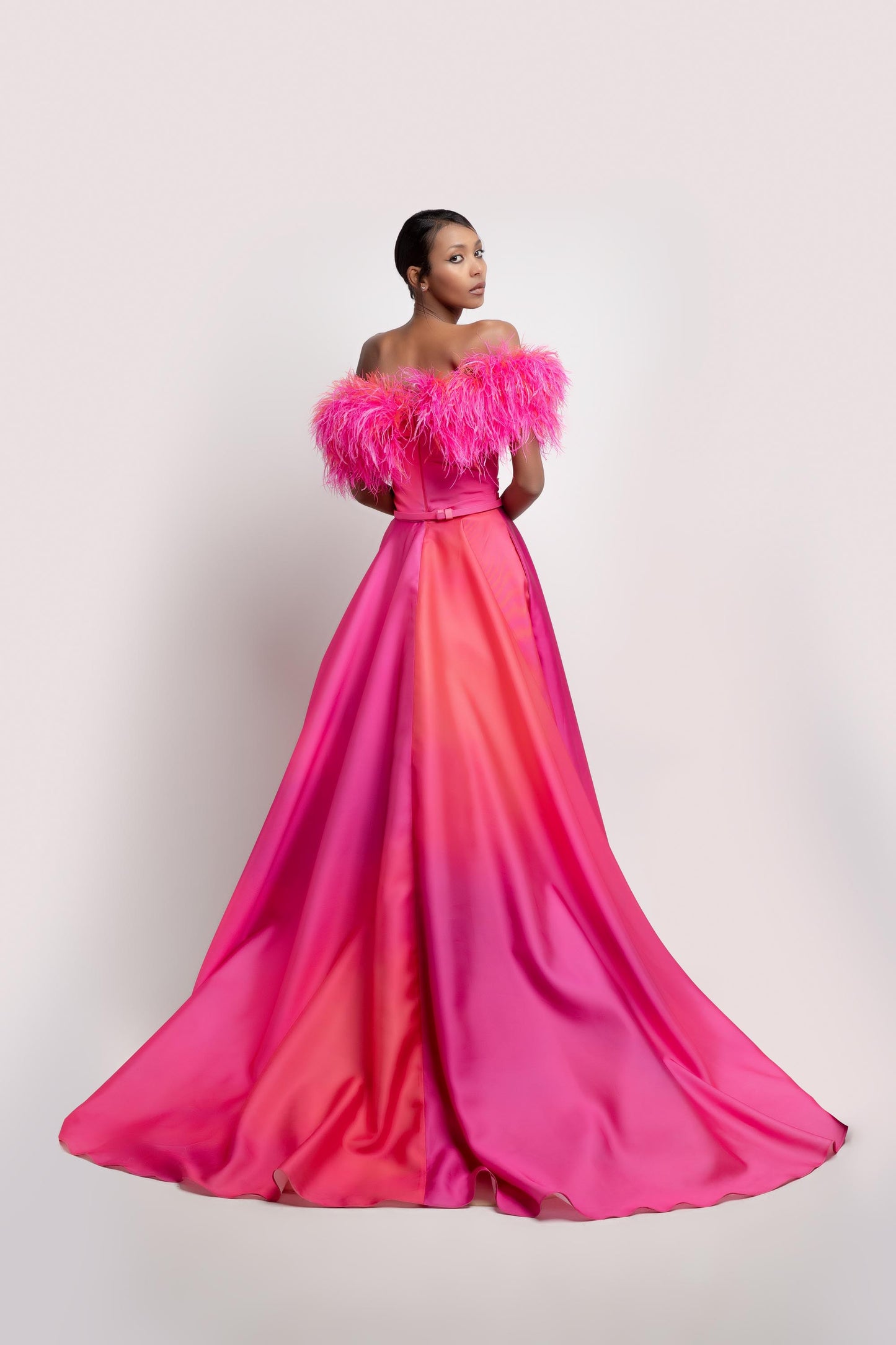 Feathered Off Shoulder  Dress