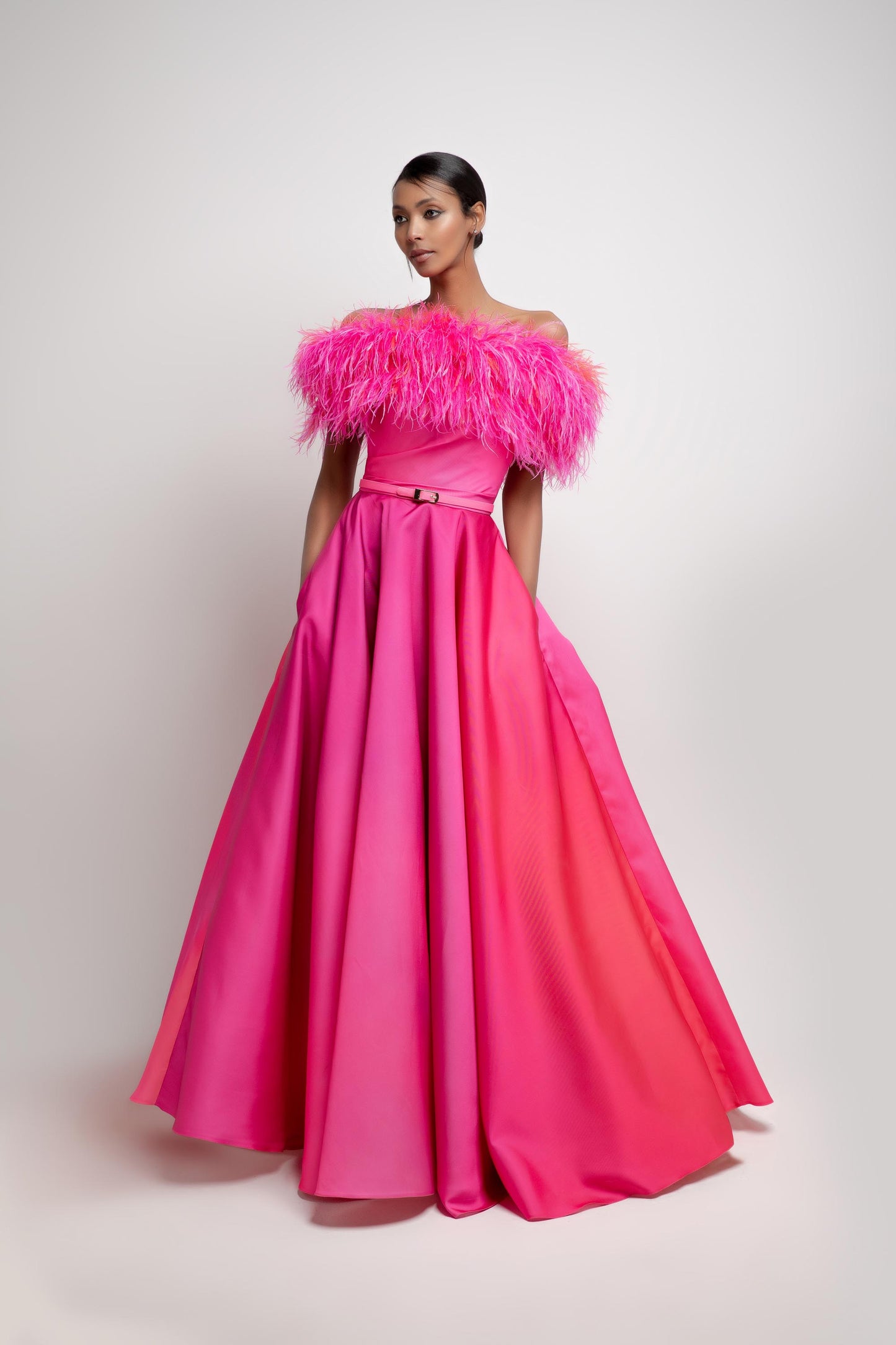 Feathered Off Shoulder  Dress