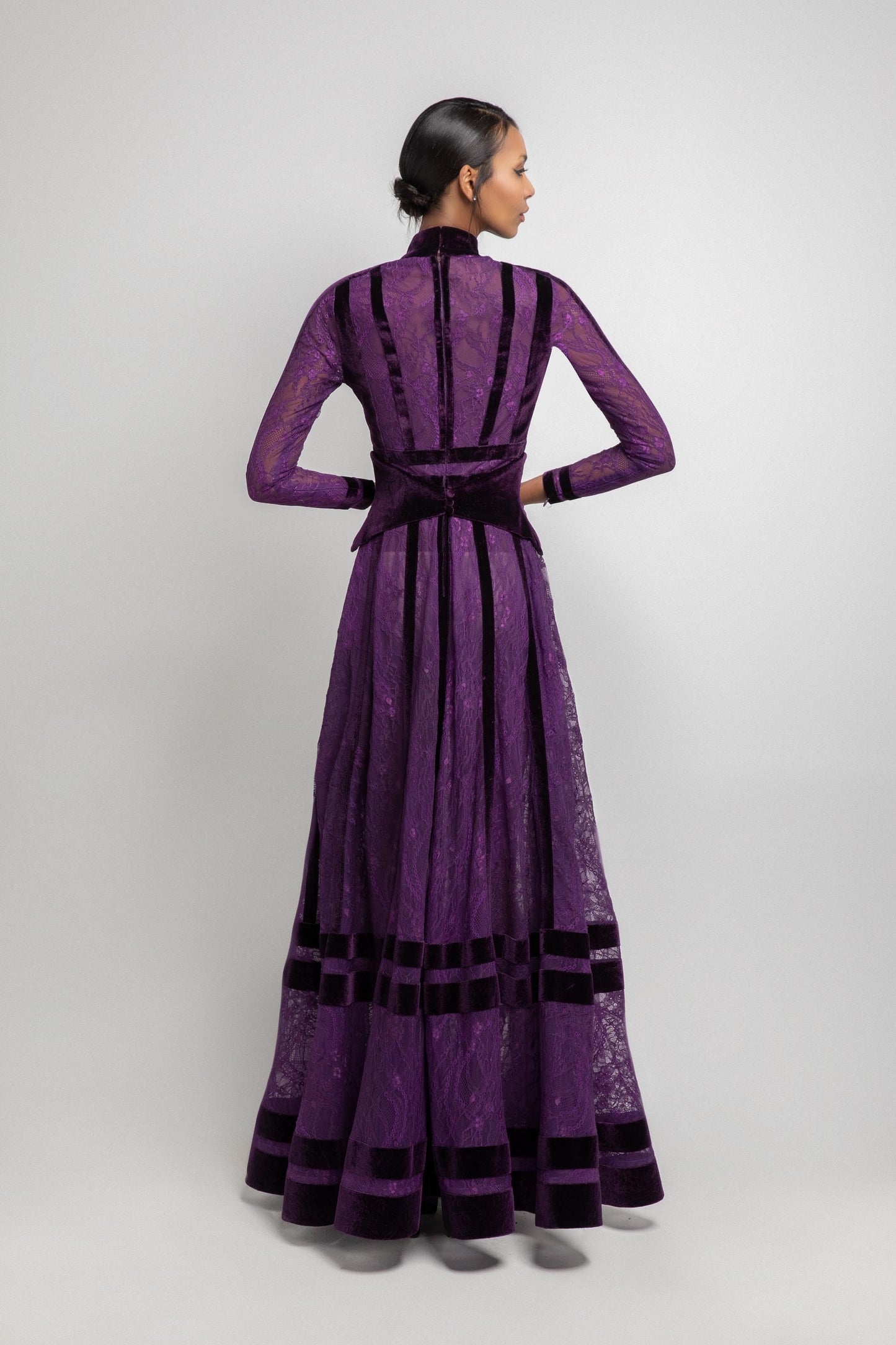 High Neck Lace And Velvet Dress