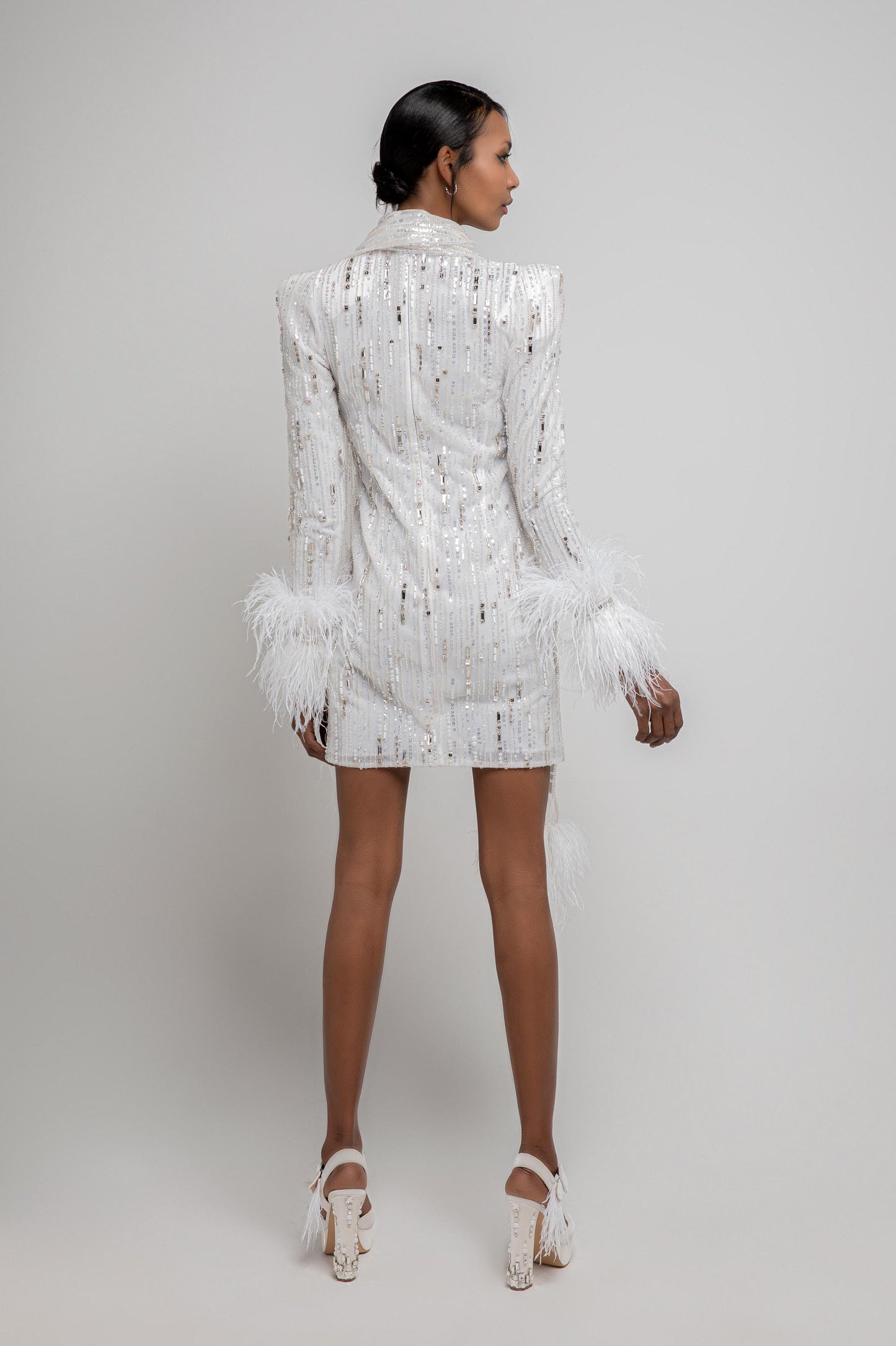 Embroidered Mini Dress with Feathers