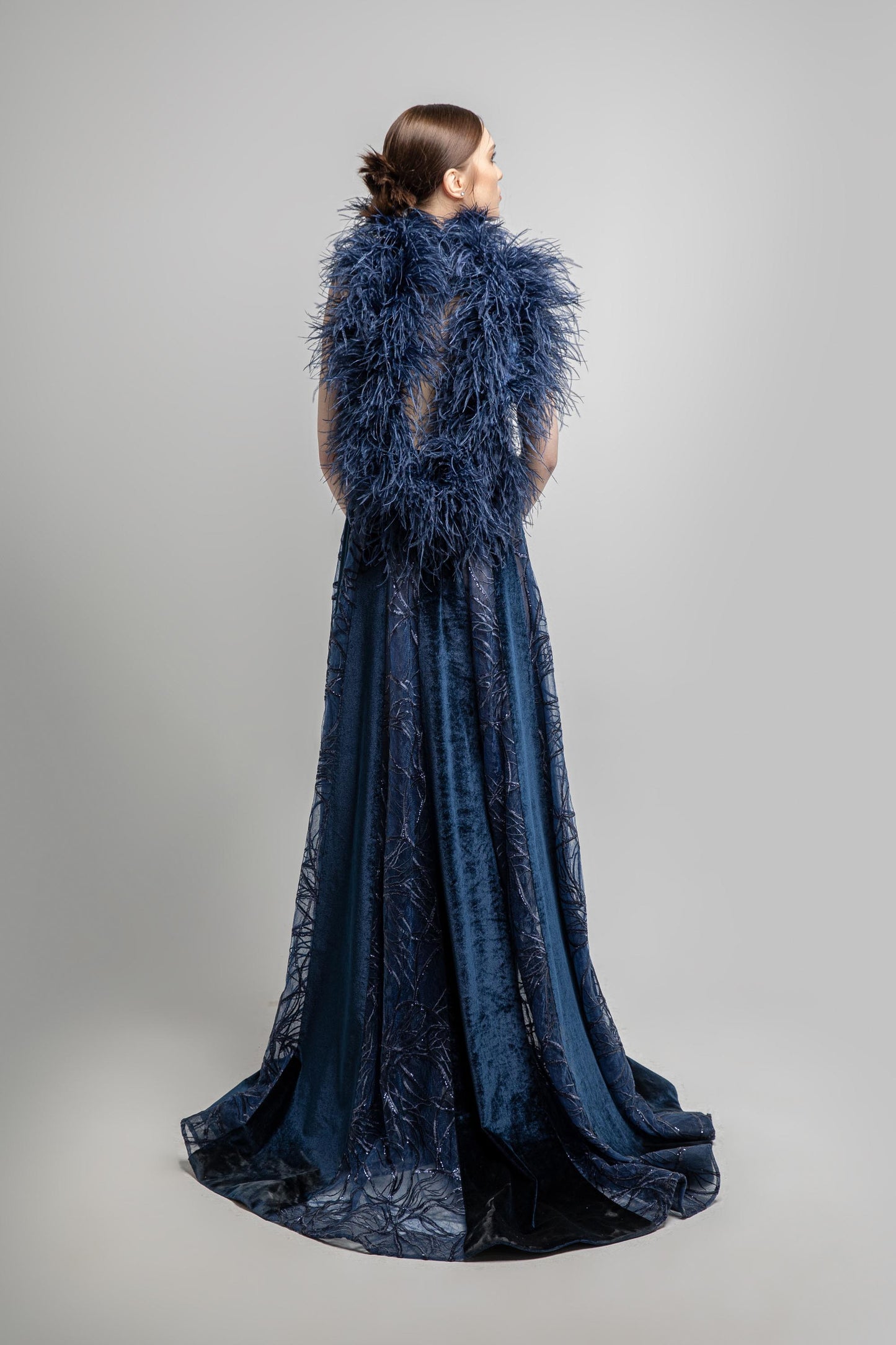 Deep V Neck Embroidered Gown