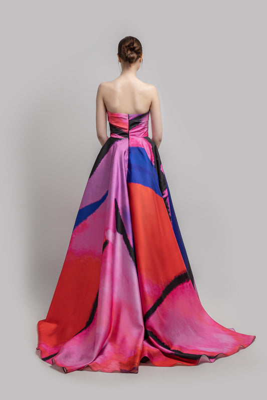 Strapless Print A-Line Gown