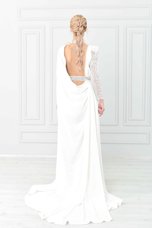 White Mini Dress with Embroidered Sleeve