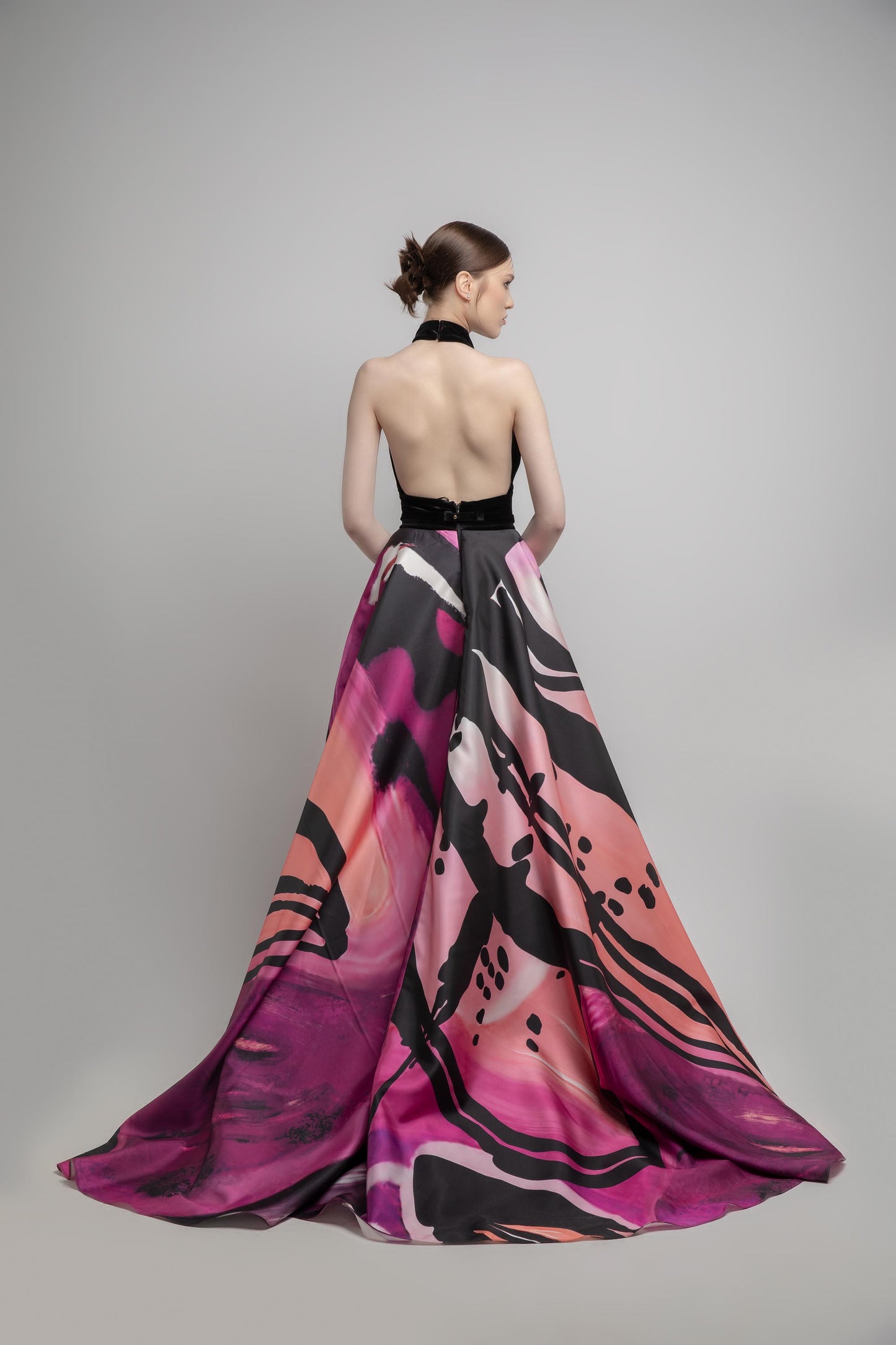 Printed Halter Neck Gown
