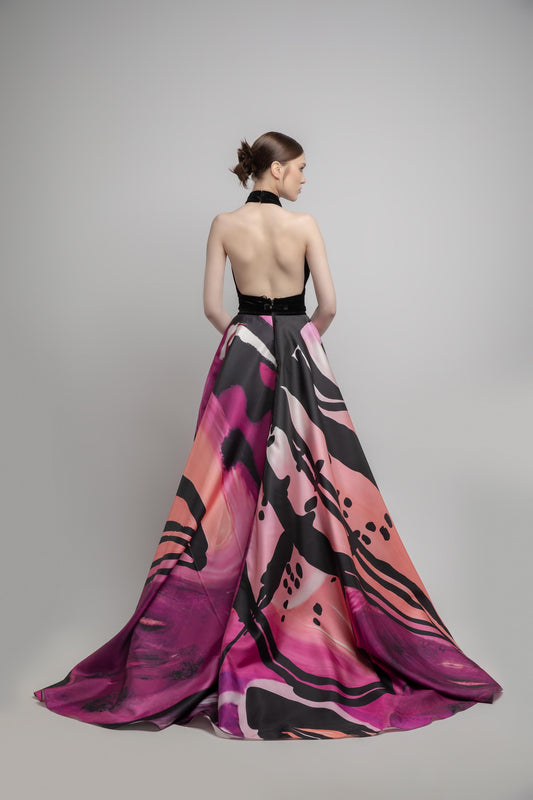 Printed Halter Neck Gown