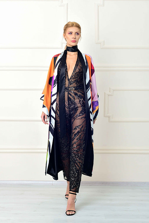 Printed Kimono & Embroidered Jumpsuit