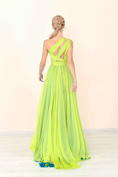 Cutout One Shoulder Pleated Slit Gown