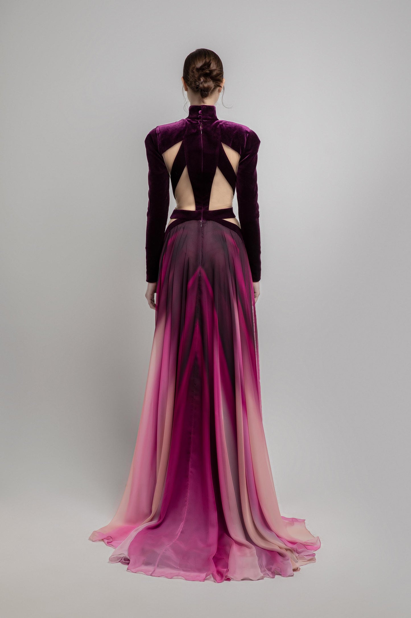 Structured Shoulder Ombre Long Sleeve Dress