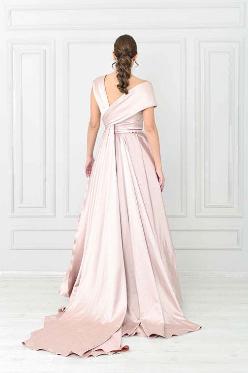 Off Shoulder Asymmetrical Short Dress with Overskirt