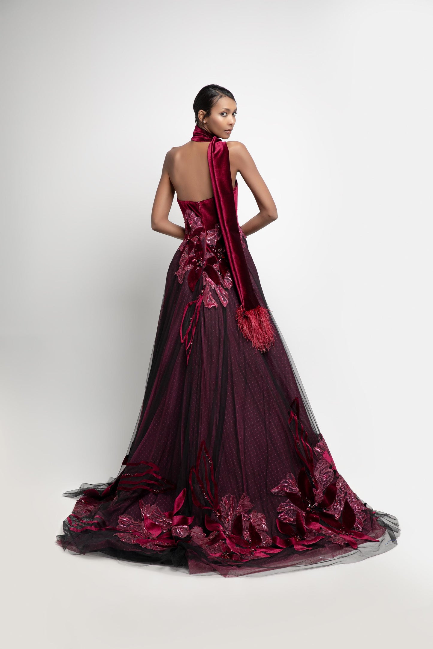 Strapless Floral Embellished  Gown