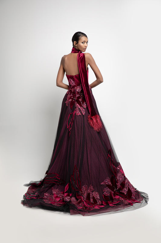 Strapless Floral Embellished  Gown