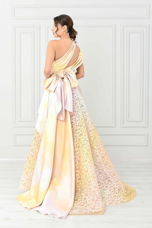 Printed One Shoulder A-Line Gown