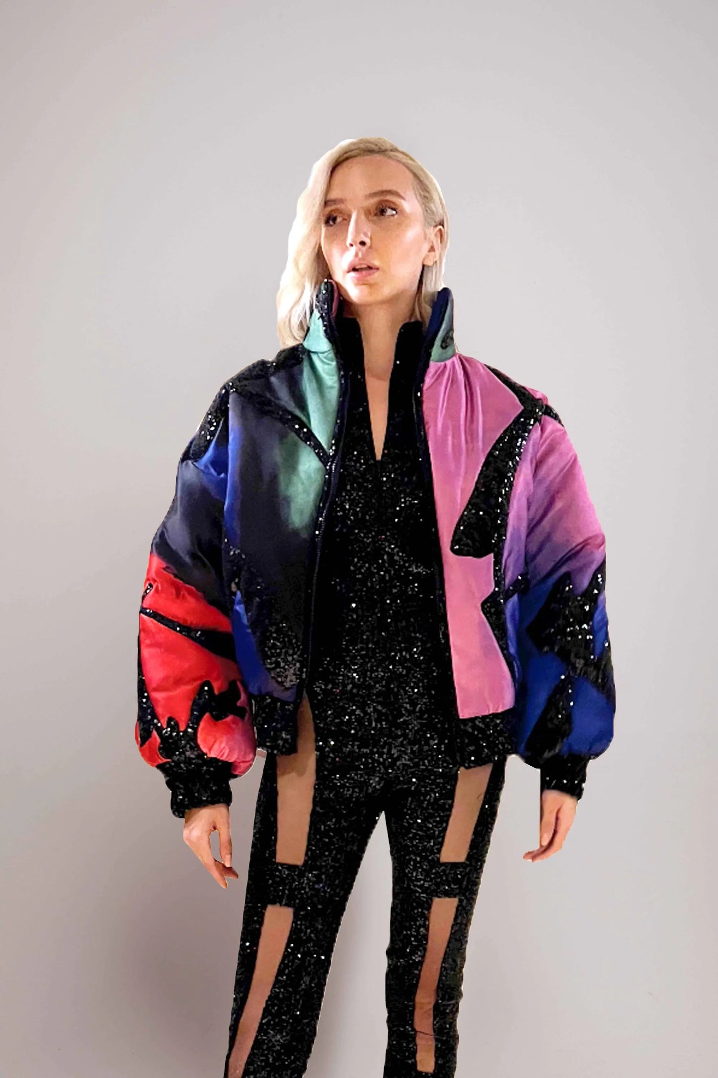 Embellished Print Bomber