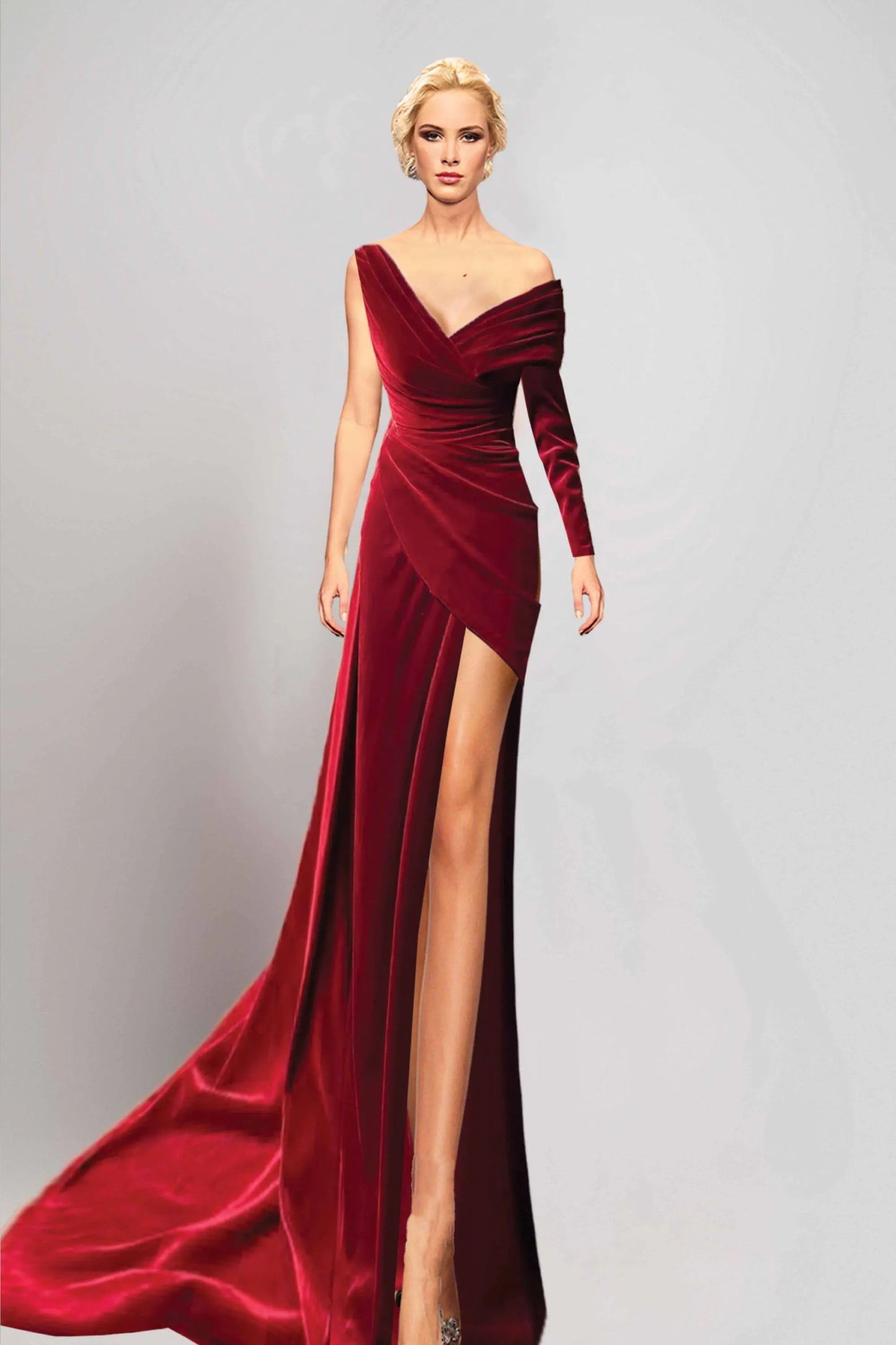 Asymmetrical  Long Sleeve Gown