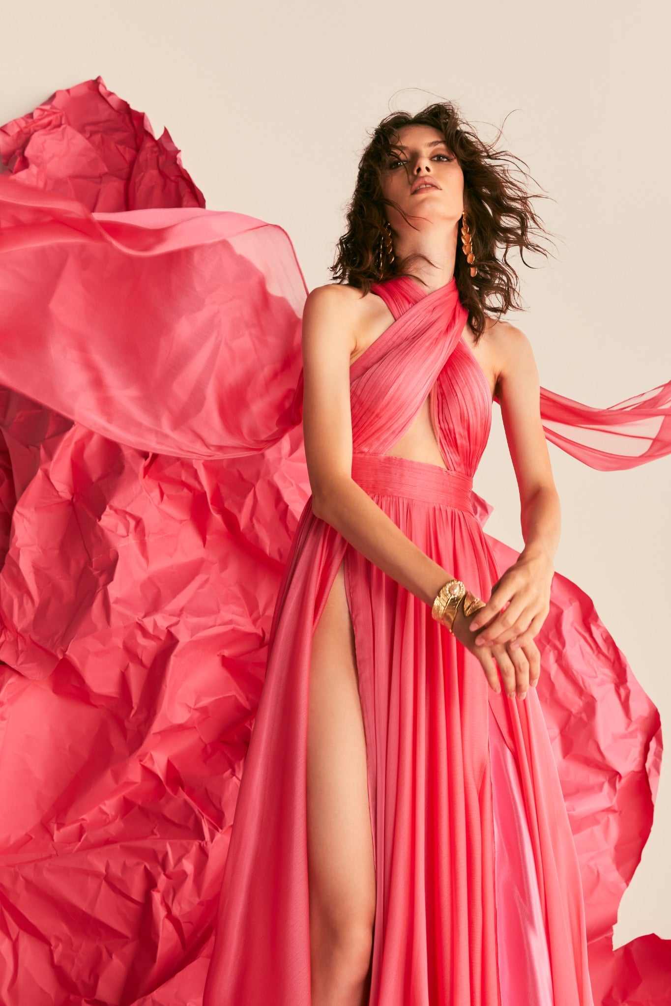 Halter Neck Pleated Gown