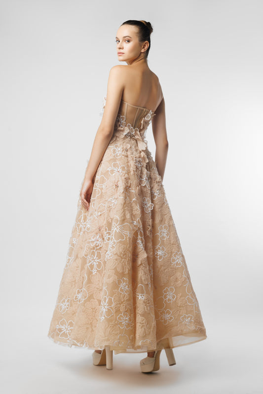 Heart Shape Floral Dress With Corset