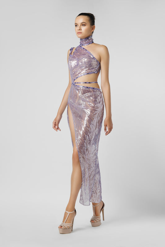 High Neck Embroidered Dress