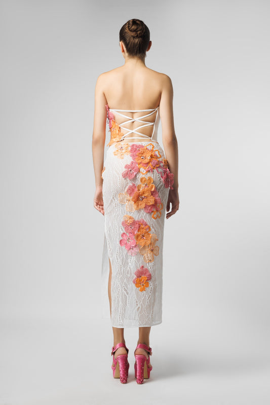 Floral Strapless Top With Lace Skirt