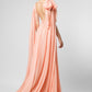 Draped Shoulder Evening Dress With Slit