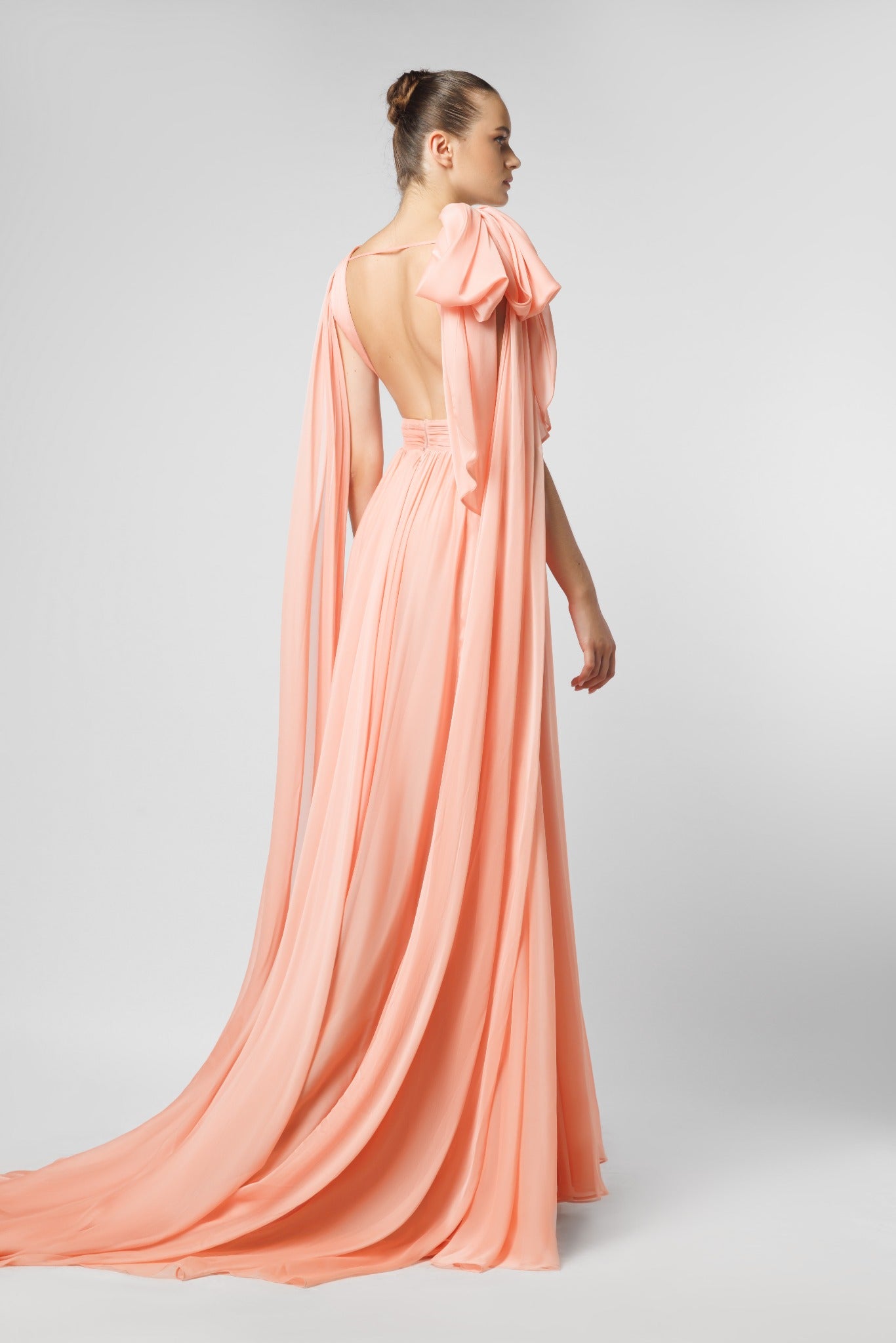 Draped Shoulder Evening Dress With Slit