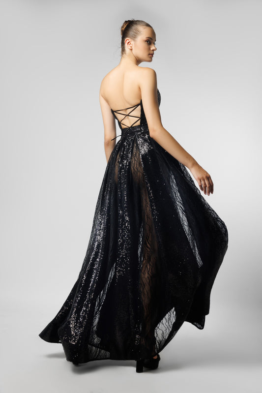 Black Embellished Strapless Dress