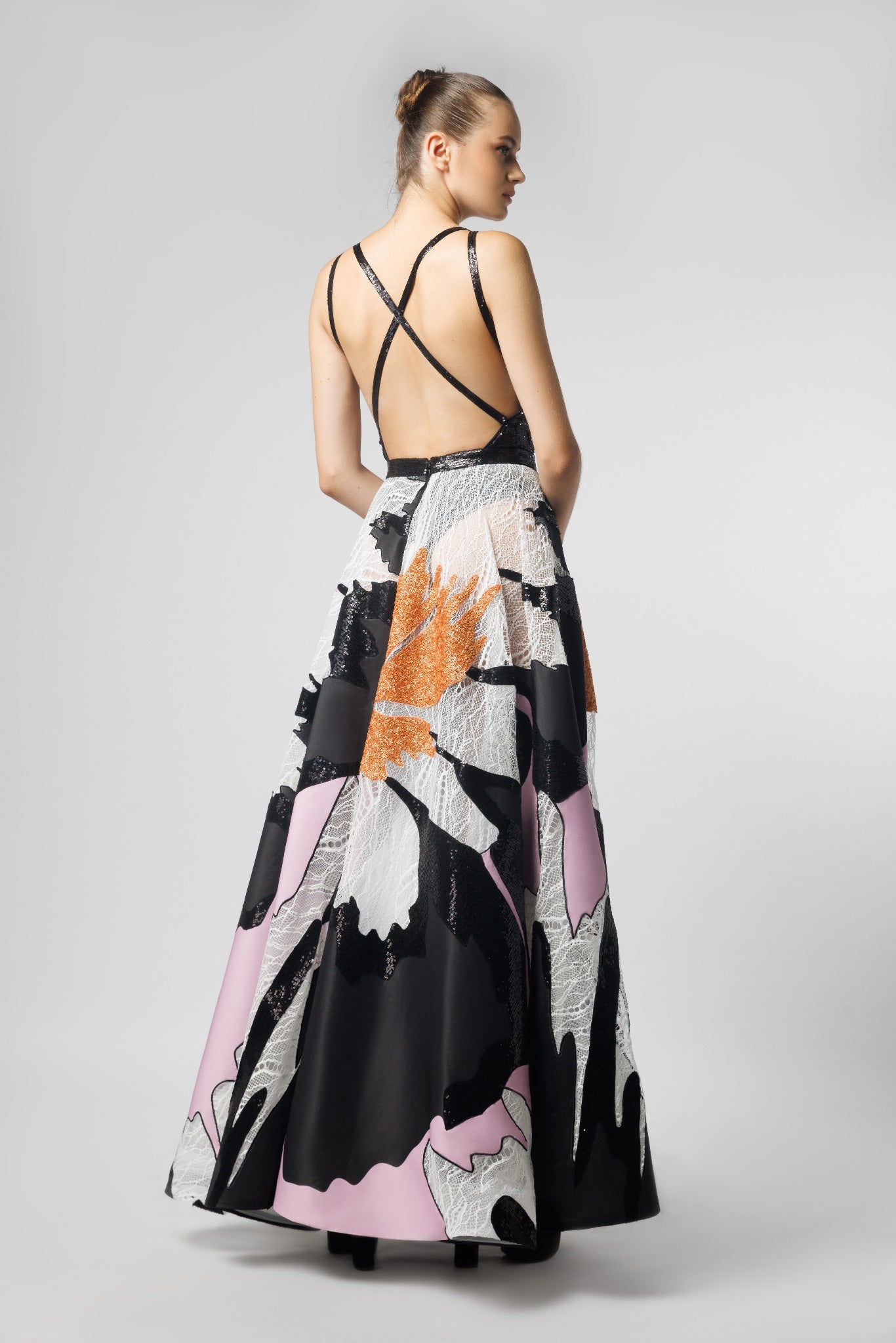 Deep V Neck Bodice Top With Multi Patched Skirt