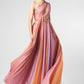 Pleated One Shoulder Printed Evening Dress With Slit