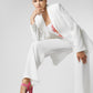 White Long Sleeve Jacket with Floral Strapless Top & Straight Leg Pants