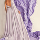 Lilac Column Gown with Embroidered Sleeve