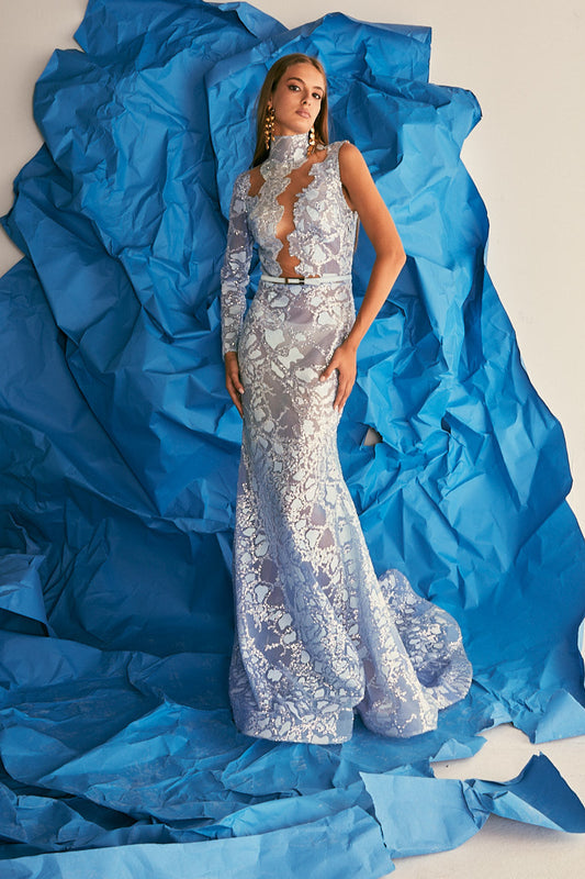 High Neck Fit and Flare Gown