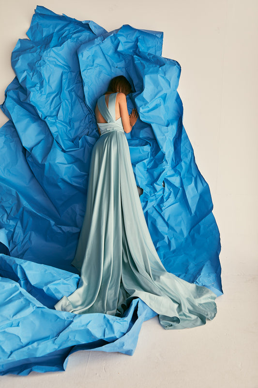 Cutout Slit Gown with Overskirt