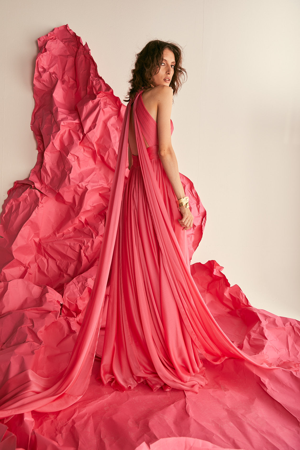 Halter Neck Pleated Gown